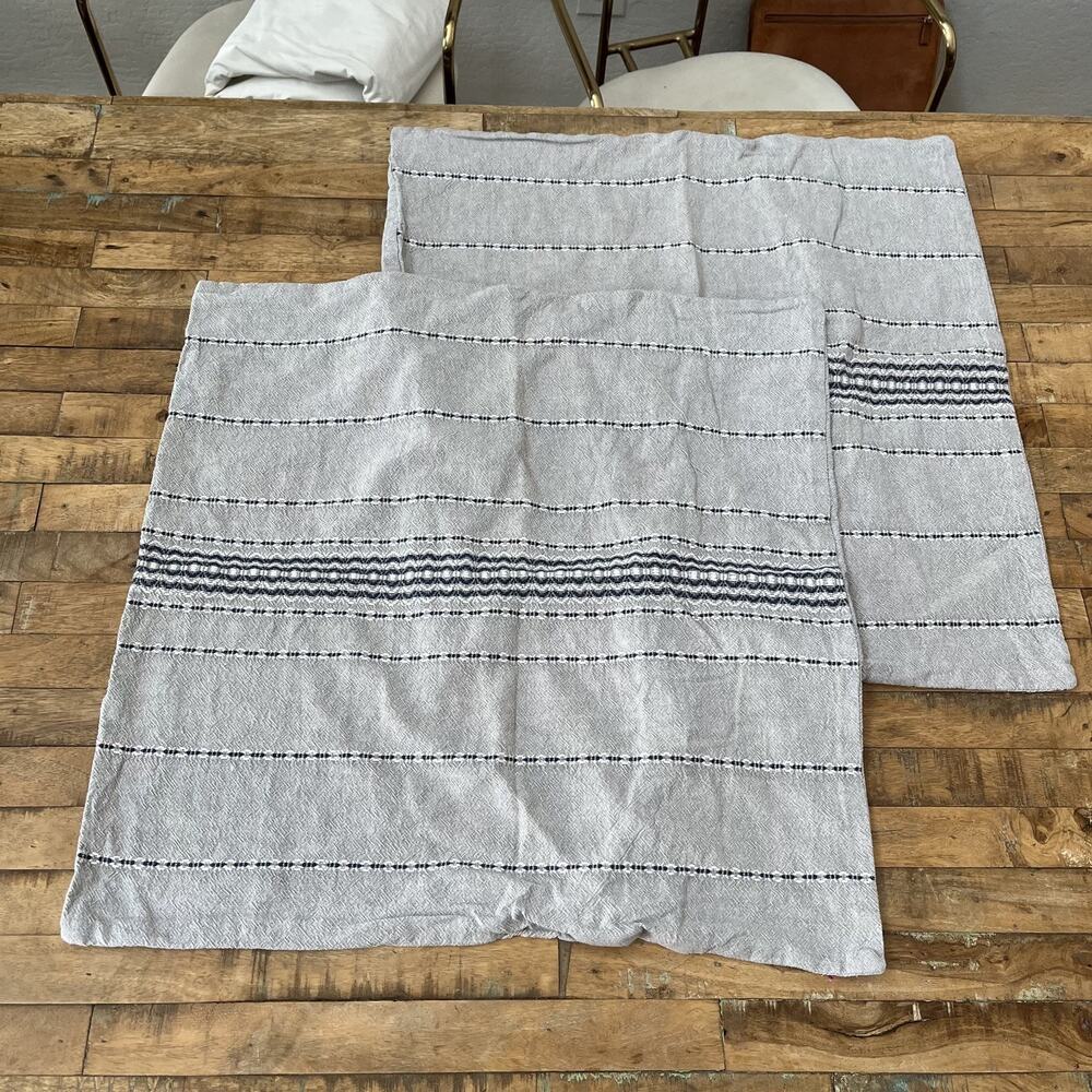 Coyuchi Rippled Stripe Euro Pillow Shams Blue Gray White Anthropologie Organic